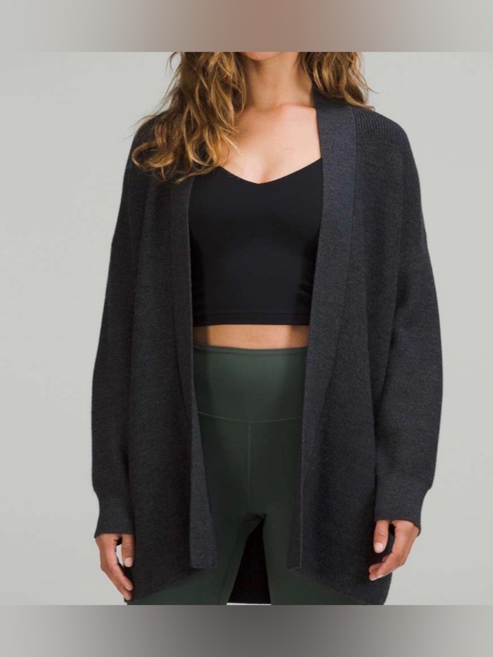NWOT New Lululemon Merino Wool-Blend Ribbed Long Wrap Sweater Heathered Black